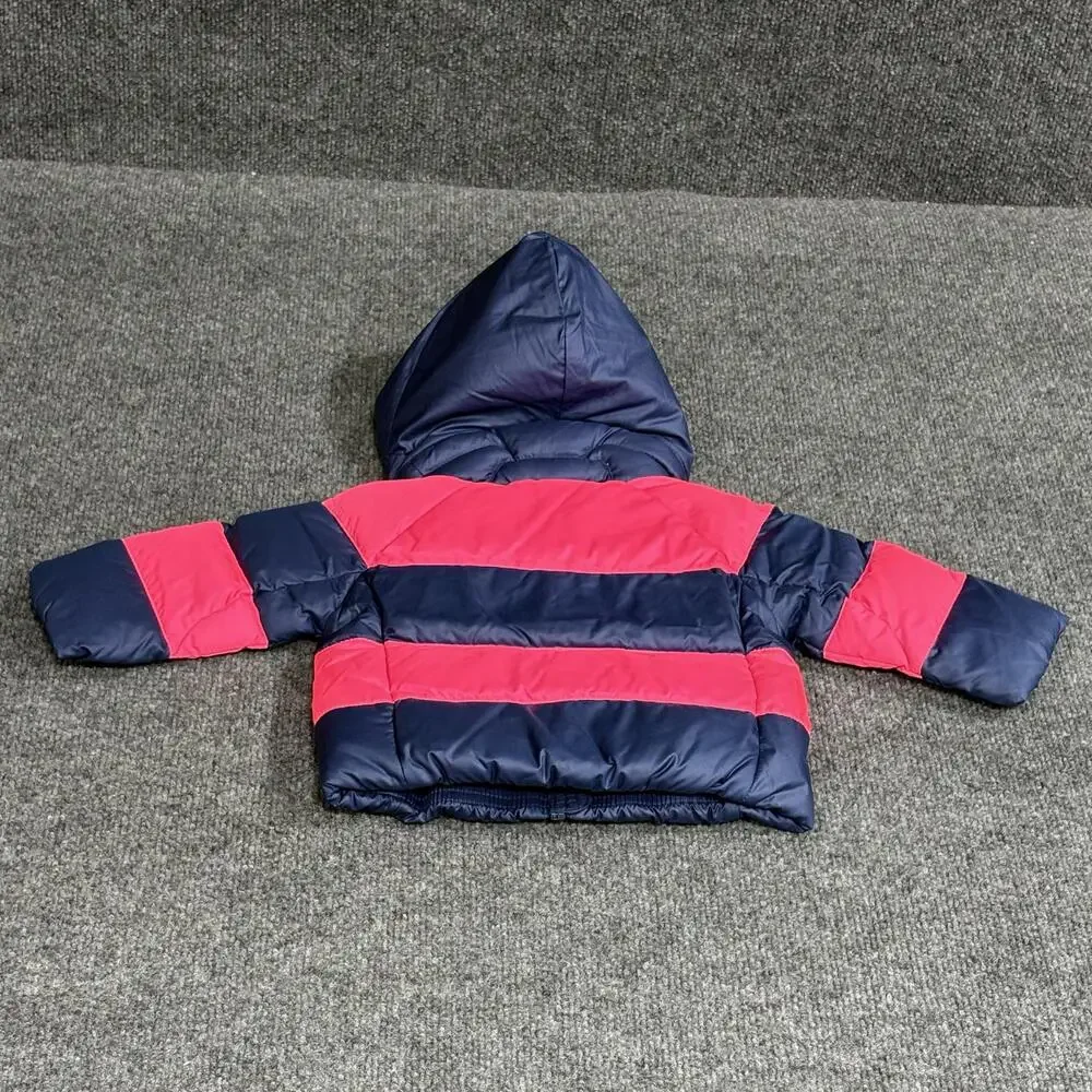 Ralph Lauren Jacket Infant Girls 6M Pink Navy Striped Hooded Down Puffer Winter